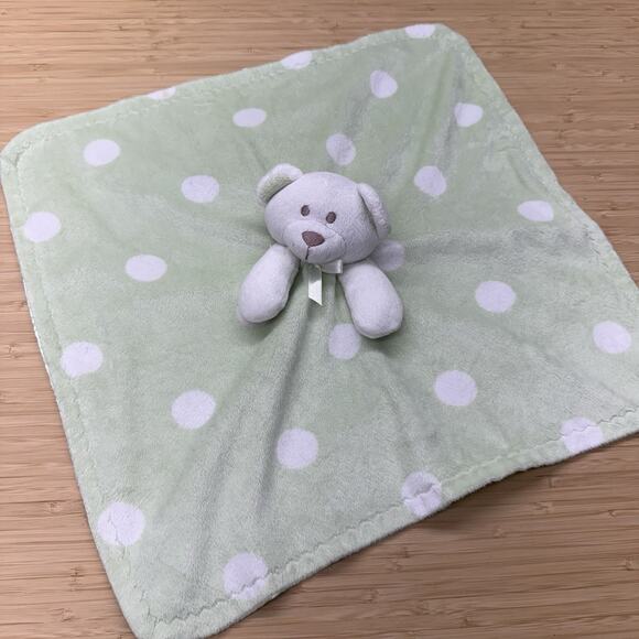 Blankets And & Beyond Green White Lovey Plush Bear Blanket Polka Dots Spots - Picture 1 of 3